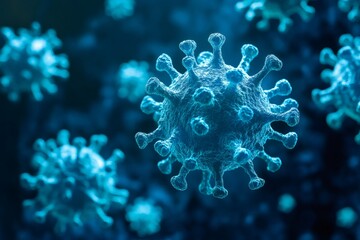 Poster - Microscopic view of coronavirus cells showing spikes and surface proteins