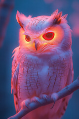 Poster - An owl with abstract, glowing feathers perched on a floating branch,
