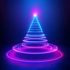 Aufkleber - Glowing Geometric Shapes Create a Vibrant Christmas Tree Design With Neon Lights Set Against a Dark Background