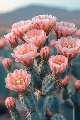 Aufkleber - A cactus with vivid pink flowers growing in a barren desert,