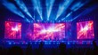 © ImageKing - Led light screen concert or show background. Board wall stage with monitor glow tv pixel texture pattern. Digital television technology lcd projection studio for cinema or disco club performance.