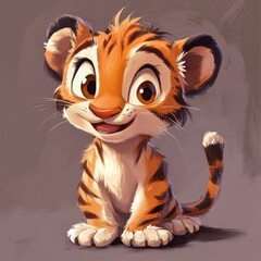 Wall Mural - Adorable Baby Tiger Cub Sitting Happily