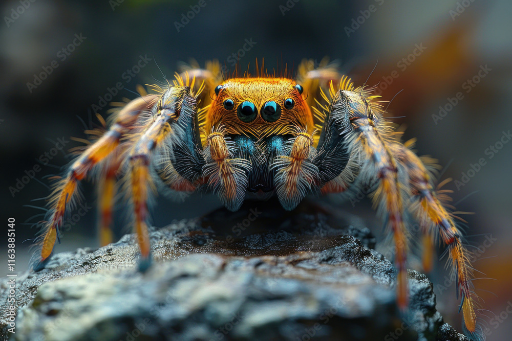 macro shot of a jumping spider with bright and detailed coloring. Stock ...