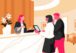 © Westend61 - Business colleagues using tablet PC for hotel check-in at front desk