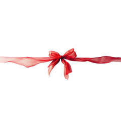 Wall Mural - Long horizontal red ribbon with a neatly tied bow, isolated on a transparent background. Elegant decorative element for gifts, celebrations, or festive designs, Generative AI