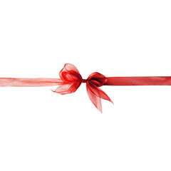 Wall Mural - Long horizontal red ribbon with a neatly tied bow, isolated on a transparent background. Elegant decorative element for gifts, celebrations, or festive designs, Generative AI