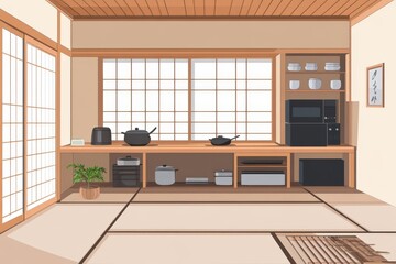 Wall Mural - Modern Japanese Kitchen Design With Wooden Accents