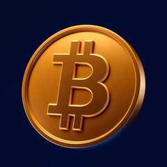 Poster - 3d Gold Bitcoin Cryptocurrency Coin Digital currency symbol on dark background Represents financial technology and blockchain