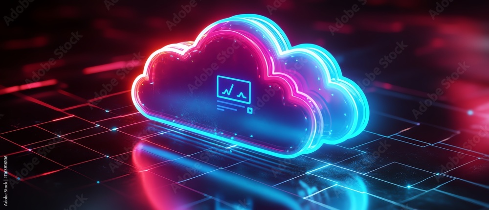 Safeguarded cloud storage with illuminated data protection symbols and ...