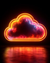 Poster - Secure cloud storage concept with illuminated data encryption symbols, glowing cybersecurity elements, and a dark modern background, 3D rendering