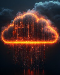 Poster - Secure cloud storage concept with illuminated data encryption symbols, glowing cybersecurity elements, and a dark modern background, 3D rendering