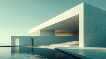 Poster - Modern architectural structure with serene water feature.