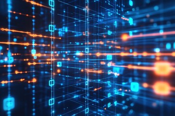 Poster - Abstract Digital Data Visualization with Bright Lines and Patterns in Dark Background