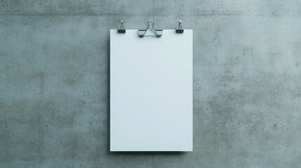 White blank poster mockup on the concrete wall background with a paper clip