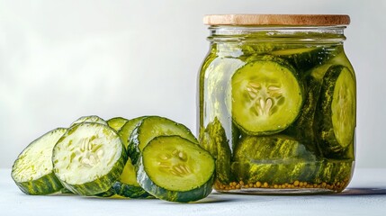 Poster - Sliced pickled cucumbers preserved in jar displaying culinary craftsmanship