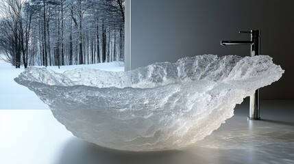 Poster - Elegant transparent bowl sink with natural surroundings.