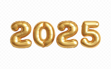 Poster - abstract 3d 2025 text made with high resolution different premium golden colour hellium in topview balloons isolated on white background