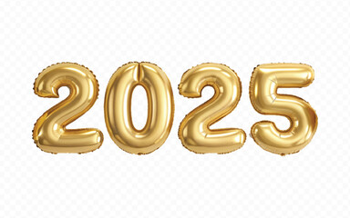 Poster - abstract 3d 2025 text made with high resolution different premium golden colour hellium in topview balloons isolated on white background