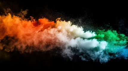 Wall Mural - Tri colour smoke bomb with the colors of indian flag with a black background.