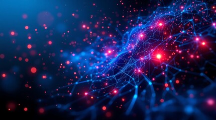 Poster - Futuristic Big Data Visualization with High-Tech Particle Network, Illuminated Information Flow, and 3D Network Nodes in an Ultra-Modern Digital Background