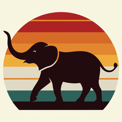 Poster - Silhouette Elephant Retro Sunset Vintage African Wildlife Art Design
