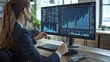 © Barosanu - An office analyst reviews complex financial charts on a dual-monitor setup, signifying precision and commitment to understanding economic changes.