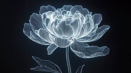 Wall Mural - Glowing Line Art Peony Flower Dark Background