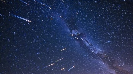 Wall Mural - spectacular perseid meteor shower in night sky with milky way galaxy. multiple shooting stars streak
