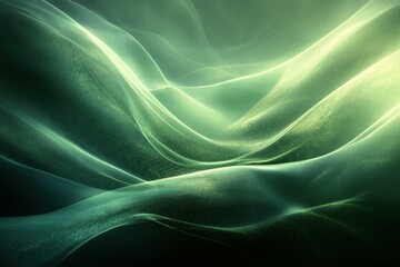 Poster - Abstract waves of light in soft green tones create a serene and calming atmosphere.