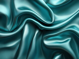 Poster - A close-up of smooth, flowing teal satin fabric, showcasing its texture and sheen.