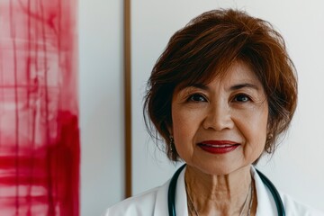 Minimalist Portrait of a Confident Female Doctor with a Stethoscope in a Bright and Simple Interior Setting with Artistic Background