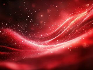 Aufkleber - Abstract red waves with sparkling particles creating a dynamic and vibrant visual effect.