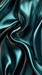 Poster - A close-up of flowing teal satin fabric, showcasing its smooth texture and sheen.