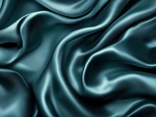 Poster - A close-up view of smooth, flowing teal satin fabric showcasing texture and sheen.