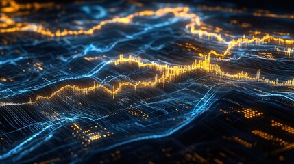 Poster - Abstract Digital Waves with Bright Orange and Blue Lights in a Futuristic Design