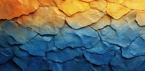 Poster - A textured wall featuring a gradient of orange to blue stone layers.