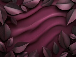 Poster - A textured background featuring dark leaves on a wavy, maroon surface.