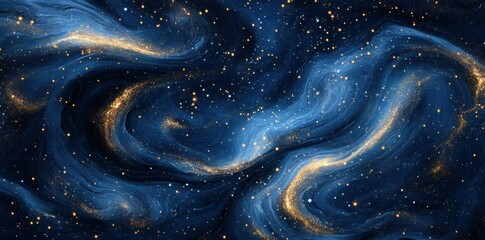 Poster - Abstract depiction of a cosmic scene with swirling patterns and sparkling stars.