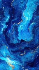 Poster - Abstract swirling blue and gold cosmic design resembling a galaxy.
