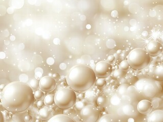 Poster - A shimmering background of cream-colored pearls and soft bokeh lights for elegant designs.