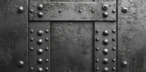 Poster - A textured metal surface with rivets, suggesting industrial design or construction.