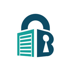 Poster - The image shows a bold logo design of an initial letter B in combination with a lock for secure storage logo 
