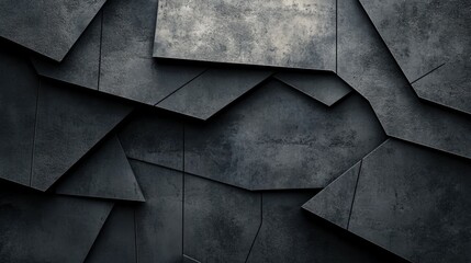 Poster - Abstract dark textured surface with angular shapes and shadows.