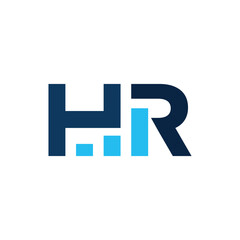 Poster - The image shows a flat monogram logo design of an initial letter HR in blue color with a graph bar that looks clean and sharp on a white background