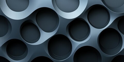 Poster - Abstract design featuring circular shapes in varying depths and shades of blue.