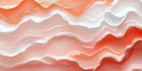 Aufkleber - Abstract wavy patterns in soft coral and white tones create a serene visual texture.