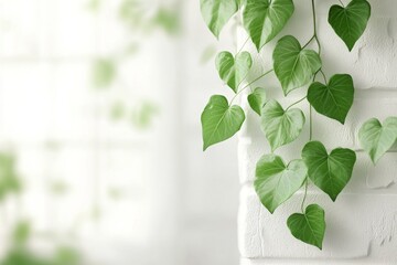 Poster - A 3D-rendered ivy wall with leaves casting dynamic shadows in a soft, glowing light
