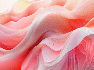 Poster - Abstract waves in soft pink and red hues with a shimmering effect.