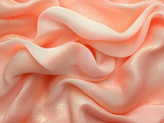 Poster - A close-up of soft, shimmering coral fabric with gentle folds and waves.