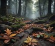 © Prayoon - Dark forest floor covered in exotic leaf litter,  branches, forest floor